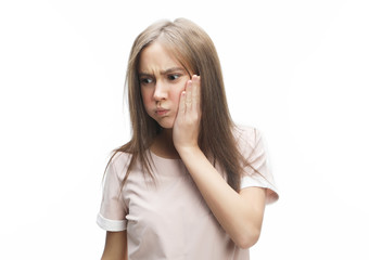 lifestyle, health and people concept: Young woman with head pain