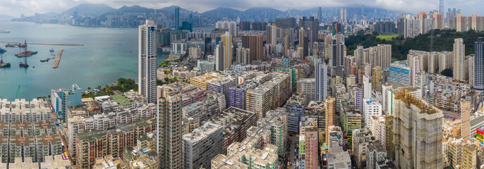Obraz na płótnie Canvas Top view of Hong Kong city