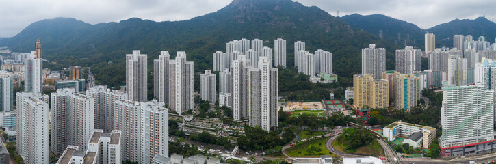Top view of Hong Kong downtown city