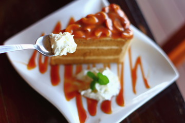 Piece of chocolate cake on a white plate