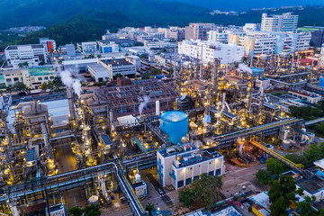 Fototapeta premium Top view of Hong Kong industrial factory plant at night