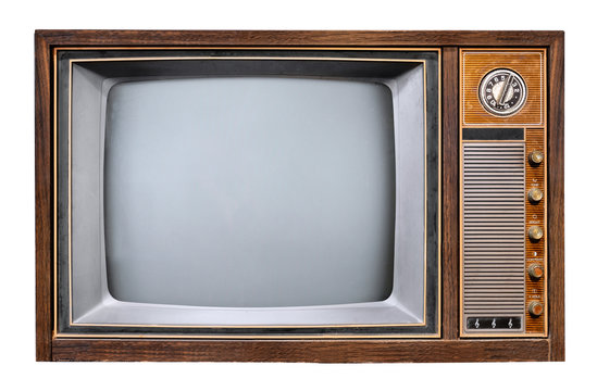 Vintage Tv - Antique Wooden Box Television Isolated On White With Clipping Path For Object. Retro Technology