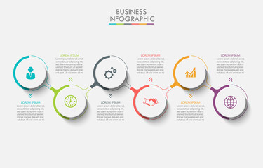 Business data visualization. timeline infographic icons designed for abstract background template with 6 options.