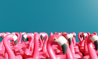 Flamingos float on blue background. 3d rendering