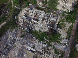 Ghost town in Eastern Europe (aerial drone image)