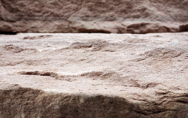 Rock Mountain front blurred board empty table, Blank for design, mock up for display products. .