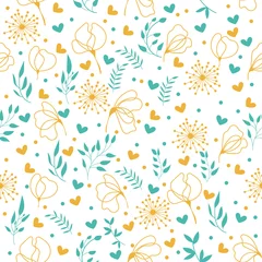 Gordijnen Vector floral pattern in doodle style with flowers and leaves. © Thitichaya