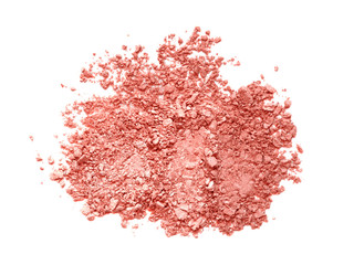 Broken coral eyeshadow or blush palette texture. Makeup cosmetic powder product - matte, satin and shimmer isolated on white background - obrazy, fototapety, plakaty