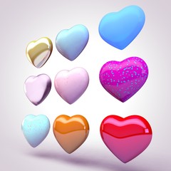 Fototapeta premium Set of multicolored hearts with different textures.