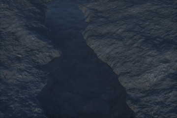 The river between the mountains at night, 3d rendering