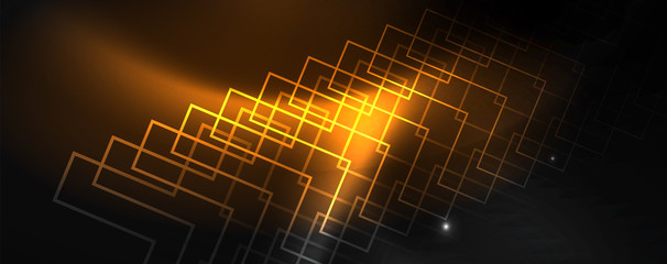 Shiny neon techno template. Neon lines background, 80s style laser rays