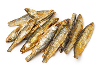 dried fishes isolated on white background