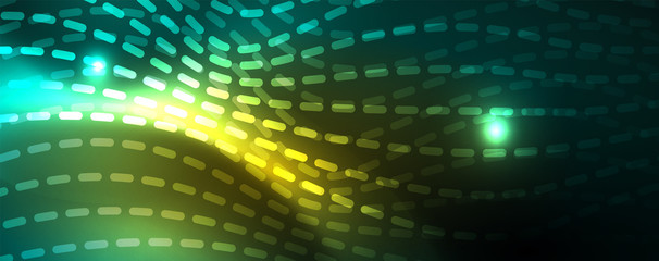 Fototapeta premium Shiny neon vector wave line abstract background, motion concept