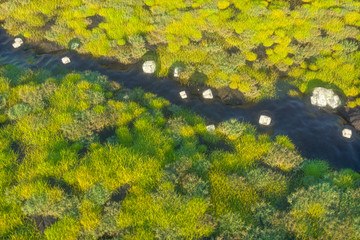 The fantasy lanterns in the river between mountains, 3d rendering