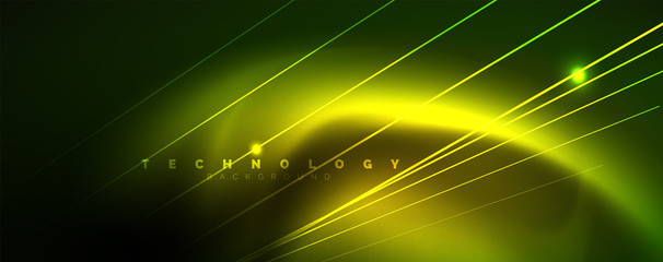 Vector neon light lines concept, abstract background