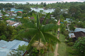 Fototapeta na wymiar View of village Puerto Narino at Amazonas river in Colombia from the lookout Mirador Naipata