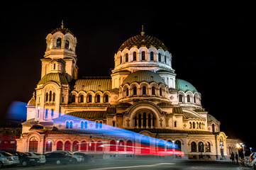 Fototapeta na wymiar Alexander Nevsky Cathedral at night, Sofia, Bulgaria
