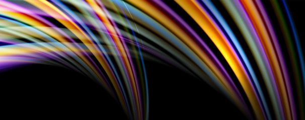 Fluid color swirls on black. Modern background with trendy design