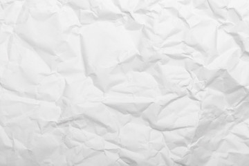 White crumpled paper texture background.