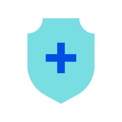 Shield with cross vector illustration, Hygiene flat style icon