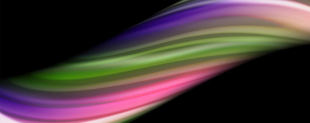 Fluid liquid color wave lines, glowing colorful light effect, abstract composition template. Geometric technology abstract pattern. Movement concept