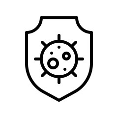 Shield with bacteria vector illustration, Hygiene line style icon