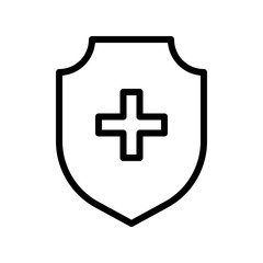 Shield with cross vector illustration, Hygiene line style icon