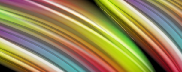 Modern rainbow liquid color flow colorful poster. Wave Liquid shape in black color background. Abstract composition