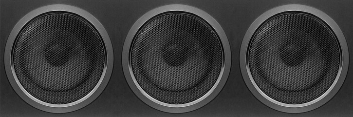 Music and sound - Front view three bass Subwoofer speaker enclosure - obrazy, fototapety, plakaty