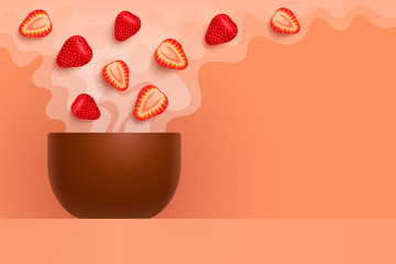 Cup with flavored tea with strawberry