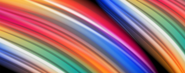 Modern rainbow liquid color flow colorful poster. Wave Liquid shape in black color background. Abstract composition
