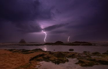 Thunderstorm on mediterranean sea beach
