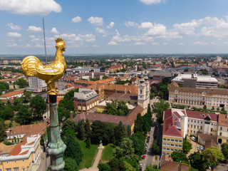 Golden weathercock on the top of Inner City Reformed Church, Miskolc, Hungary