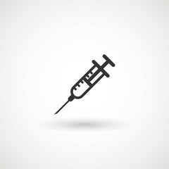 Syringe Injection Icon. Plastic medical syringe needle