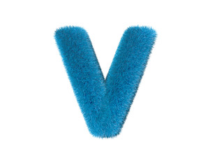 laughable blue hirs alphabet isolated on white - letter V, childhood concept 3D illustration of symbols