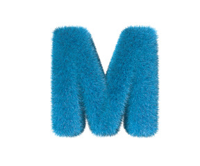 funny blue wooly font isolated on white - letter M, childhood concept 3D illustration of symbols