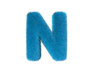 sweet blue furry font isolated on white - letter N, childhood concept 3D illustration of symbols