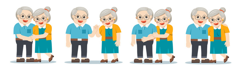 Obraz premium Set of Grandpa and grandma standing together. Two old persons man and woman of retirees.