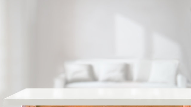 Top white wood table in living room background