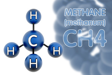 ch4 - molecule methane. Render of 3d model with copy space.