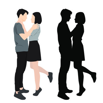 Set of silhouettes of men and women standing, cartoon character, love couple, business people, vector illustration, flat designe icon, isolated on white background