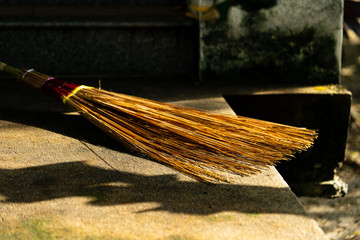 The sunshine on the bamboo broom