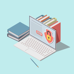 Data protection and internet security isometric concept. GPDR icon. Vector illustration