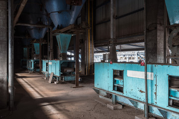 Fototapeta na wymiar Interior of an old abandoned industrial steel factory