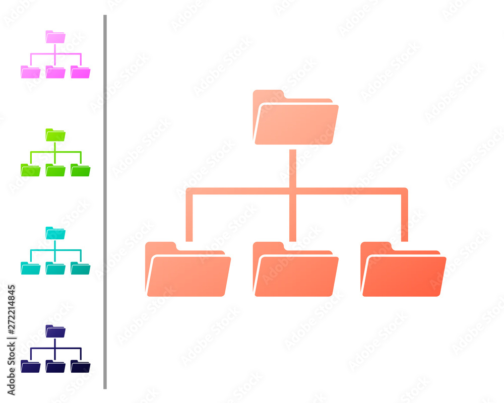Poster coral folder tree icon isolated on white background. computer network file folder organization struc
