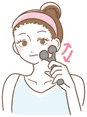  	女性　美容　美顔ローラー　セルフケア　イラスト