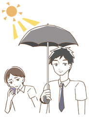 日傘をさす男性　イラスト