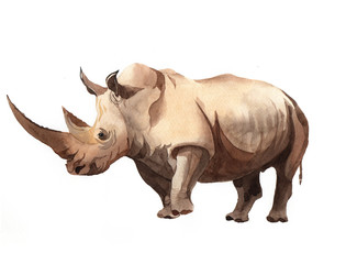 Fototapeta premium Watercolor realistic rhinoceros animal isolated on a white background illustration.