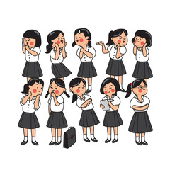 Group of Thai secondary school kids isolated on background : Vector Illustration