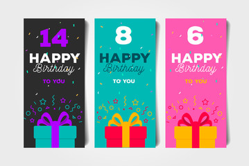 Set of Birthday Greeting flyers with ift box and age number
